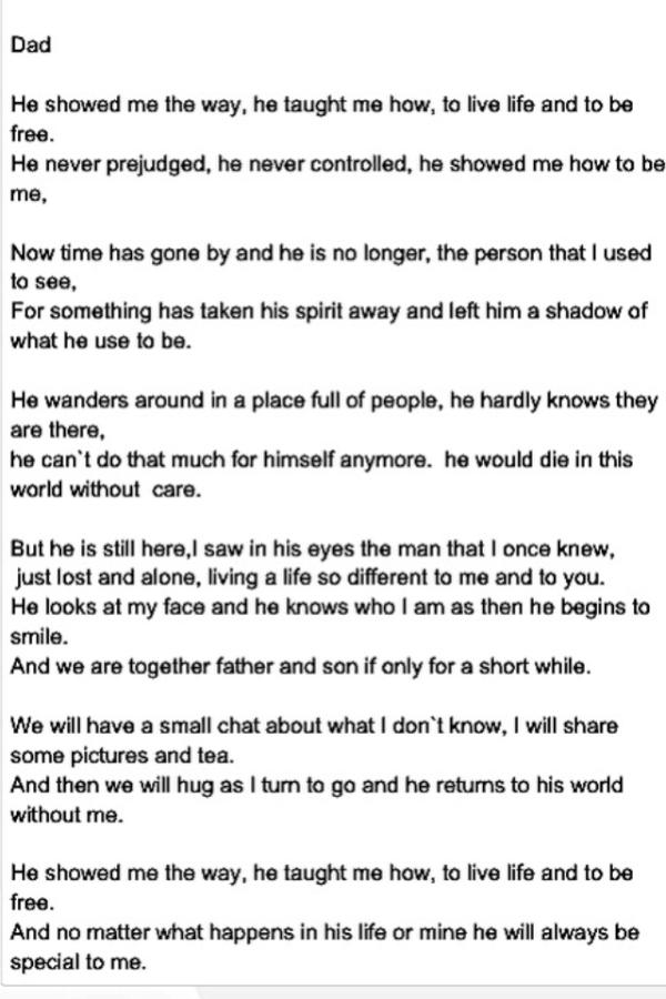 Please can you RT this poem I wrote for my dad who has Dementia.
I am trying to raise awareness
