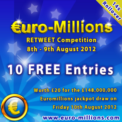 Euromillions Competition: Win 10 FREE entries to Fridays £148m draw. RT &amp; Follow b4 2pm to enter > euro-millions.com