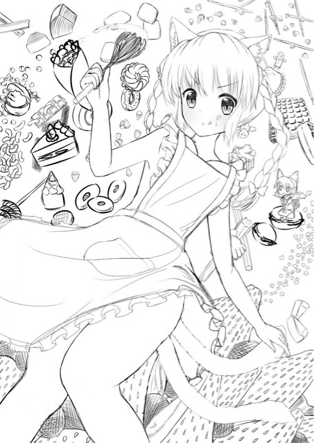 今描いてる裸エプロンお燐ちゃん。どうかな? 