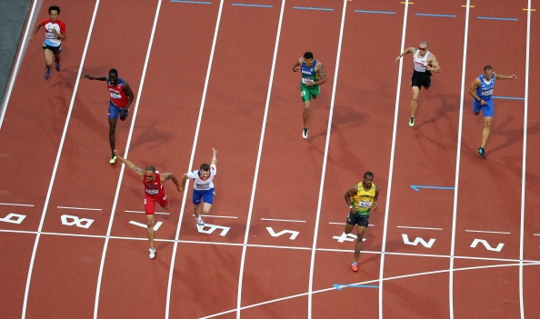L2012StadiumCam's tweet photo. Hurry up @YohanBlake or you’ll get overtaken on the line! #London2012 http://t.co/NaBDCx2g