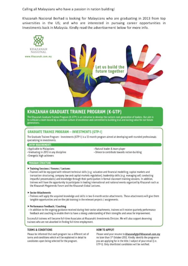 Educationmalaysia Dc On Twitter Graduating Apply For Khazanah Graduate Trainee Program Now Http T Co 6mwbmh3u