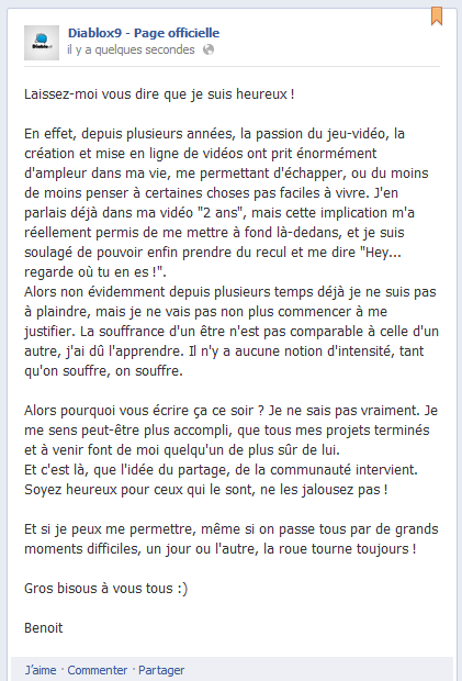 Benoitdx9's tweet photo. "Laissez-moi vous dire que je suis heureux", un petit texte que je voudrais que vous lisiez :) http://t.co/to7eD9k7