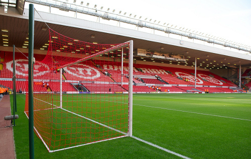 LFC's tweet photo. Traditional red nets are back at Anfield #lfc http://t.co/mmJVwcFD