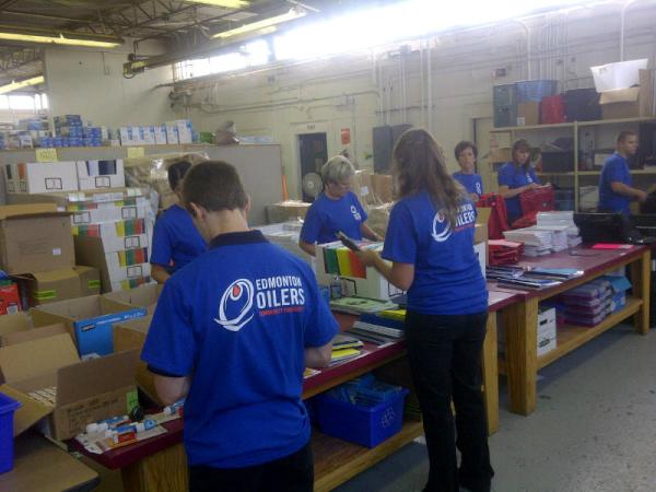 The EOCF proudly supports <a href="/myunitedway/">United Way of the Alberta Capital Region</a>'s Tools for School &amp; today #Oilers staff stuffed 650+ backpacks for the cause.