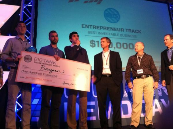thecompanylab's tweet photo. In case you missed it, @getbanyan won the #gigtank $100k cash prize from Alcatel Lucent! http://t.co/4MqVFkZ8