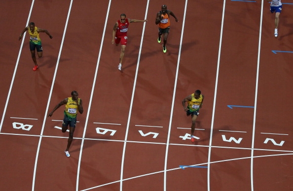 L2012StadiumCam's tweet photo. And on the line it’s…a Jamaican 1-2-3! #London2012 http://t.co/PGUKQLhT