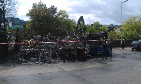 PHOTO: Three buses destroyed in a suspected arson attack in Paignton.