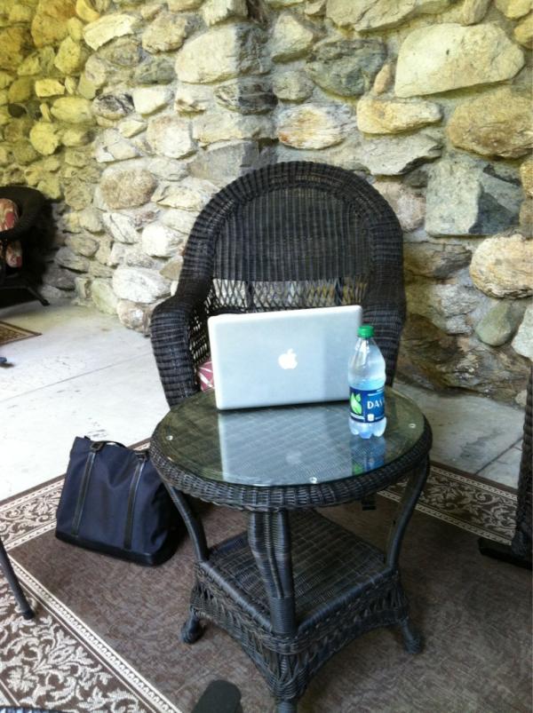 meagenpollock's tweet image. Snagged this wicker rocker for my first morning of #sciwrite. Hoping to be inspired by the scenery.