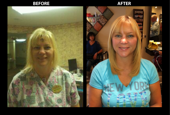 Check out this before and after of one of my clients (hair extensions and styling)!