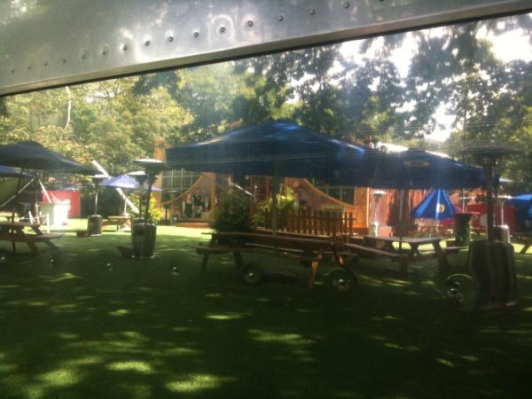 A reflection of the <a href="/AssemblyFest/">Assembly Festival</a> gardens in George Square. #EdFringe