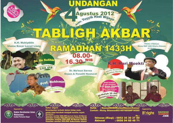 BKIM_IPB's tweet photo. Ikutilah Tabligh Akbar 4 Agustus bersama ustadz. @harimoekti cc: @tweetipb http://t.co/aySEwme3