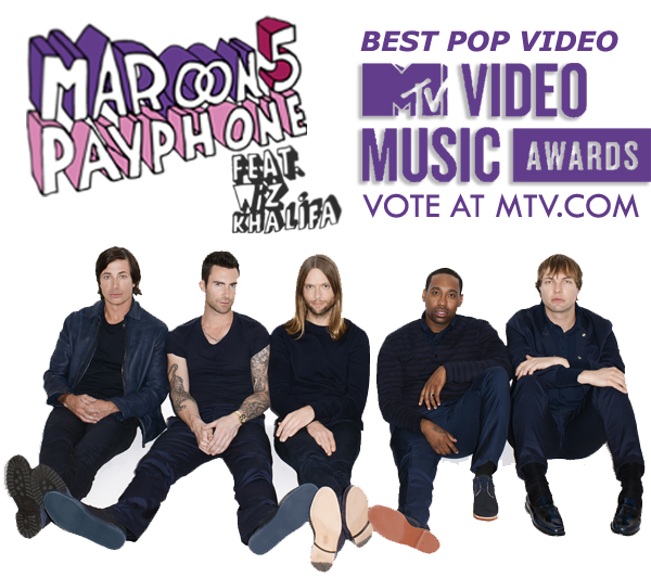 maroon5's tweet photo. #Payphone has been nominated for "Best Pop Video!" for the 2012 @MTV @vma's
Go vote now! http://t.co/yJLMfQ3B http://t.co/POw3UQZy
