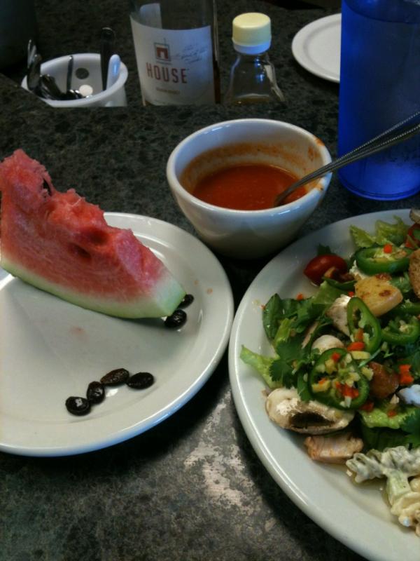 417food's tweet photo. LOVE how Josh, chef at Gourmet Lunchbox, brought in fresh watermelon from his garden for the patrons to enjoy. #yum http://t.co/71Ytd687