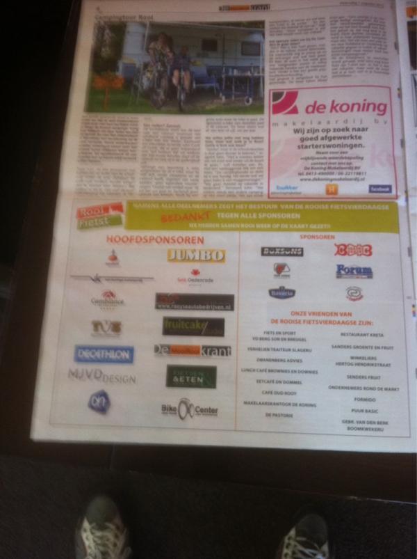 rooifietst's tweet photo. Onze bedank advertentie in de @DeMooiRooiKrant @RaboSTOS @cambiance @RooisCM @FietsenenEten @oudrooy @Bavaria http://t.co/8HlgegVY