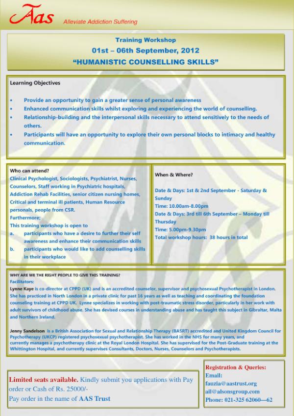 AASTRUST's tweet photo. Training Workshop
01st – 06th September, 2012
“HUMANISTIC COUNSELLING SKILLS” http://t.co/kJotfGDJ