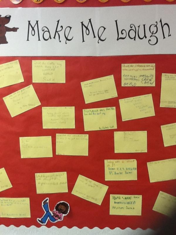 dprima16's tweet photo. CBW's fourth grade joke and riddle board. http://t.co/ajhomLmJ