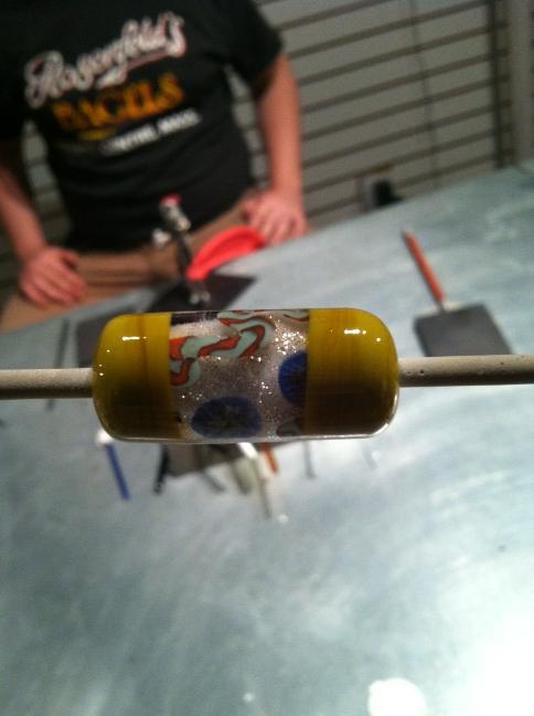 Cylinder bead with dichroic and millefiori glass