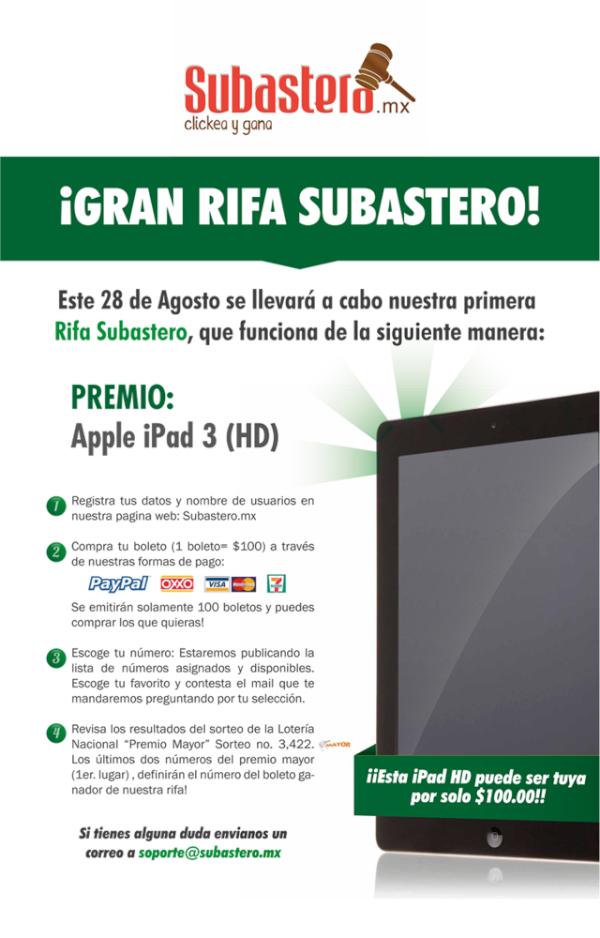 SubasteroMX's tweet photo. Tenemos la rifa del mes!! no olvides revisar las subastas las cuales ya están en nuestro sitio web!! http://t.co/1Lre0vAx