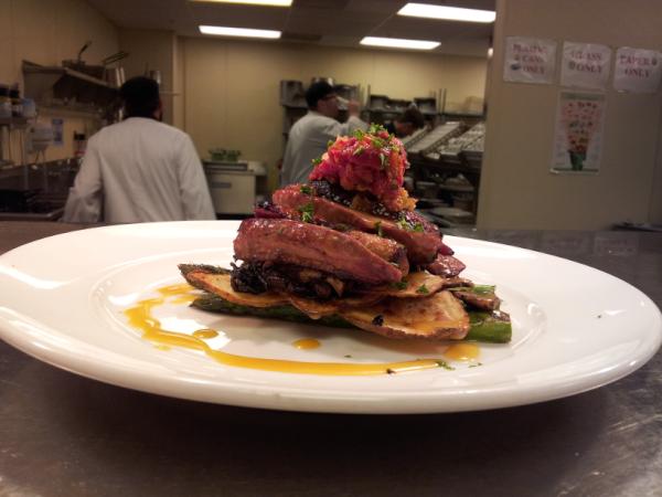 mahabalipuram's tweet photo. Duck breast with roasted peppers and asparagus potato crisp orange velvety sauce http://t.co/2Pg8iZLL