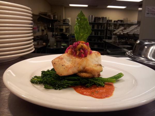 mahabalipuram's tweet photo. Halibut broccoli and red pepper coulis http://t.co/YQIUzhut
