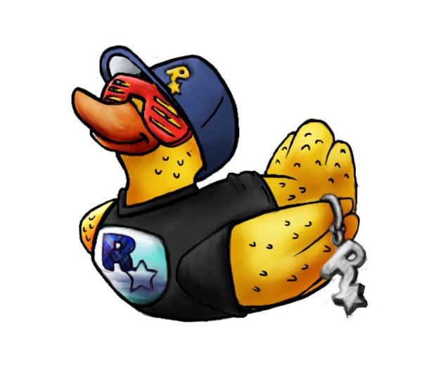 Dare2012_NucDuk's tweet photo. #Dare2012 The Nuclear Duck and its new gifts! Thanks @RockstarGames http://t.co/92ecLeH7
