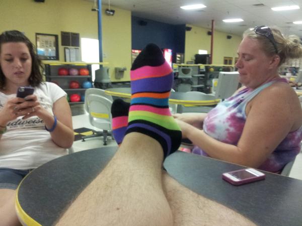 noahschlichter's tweet photo. My socks for bowling.  Aint it cute. http://t.co/hHl16u0G