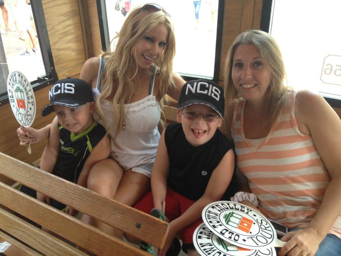 My boys and @loriheaton on the trolley in Washington, DC - just lunched at Hard Rock and now back to