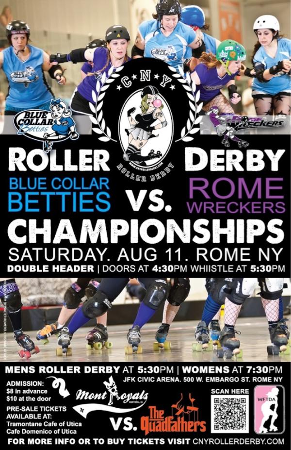 CNYRD's tweet photo. Rainy day tomorrow? It's a great day for #rollerderby in Rome. Double header @QuadFathers and our Home Championships! http://t.co/vTX5G32y