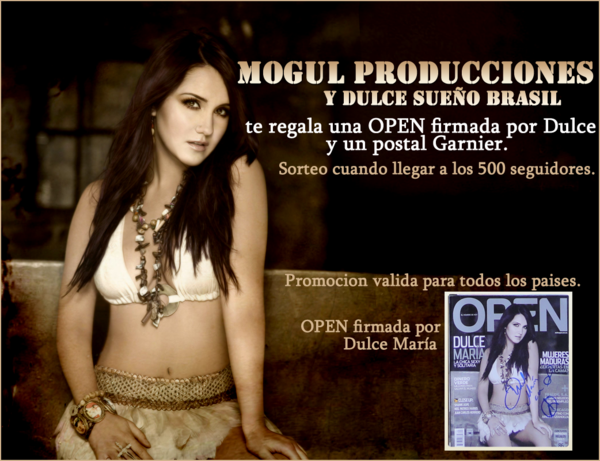 lovesavinon's tweet photo. Sigo a @Mogulproduccion y @FCdulcesuenoBR y quiero ganar la revista Open firmada por Dulce Maria y una postal d Garnier http://t.co/GF1X44Hc