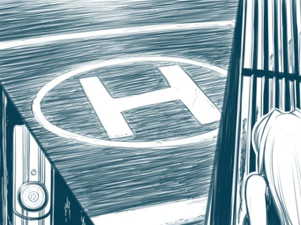 @h_sakura 【※左のコマのはカードキーを差す機械です】ヘリポートをもうちょっと何とかしたかったのですが、時間切れでした......フェンスも網目にしたかったのに、角度がつくと、全然、描けなくて......フョョ(魂の抜ける音) 