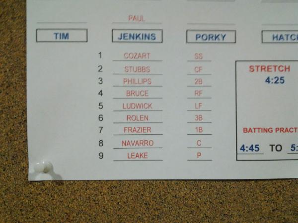 Reds's tweet image. Here is tonight's #Reds lineup vs. the Pirates. @MikeLeake44's first pitch is set for 7:10 ET: