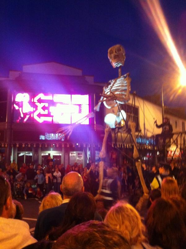 MurcoCatering's tweet photo. The skeleton at spraoi parade Waterford. Congrats to all involved. Hope the weather stays fine tomorrow for fireworks http://t.co/zZiZViXG
