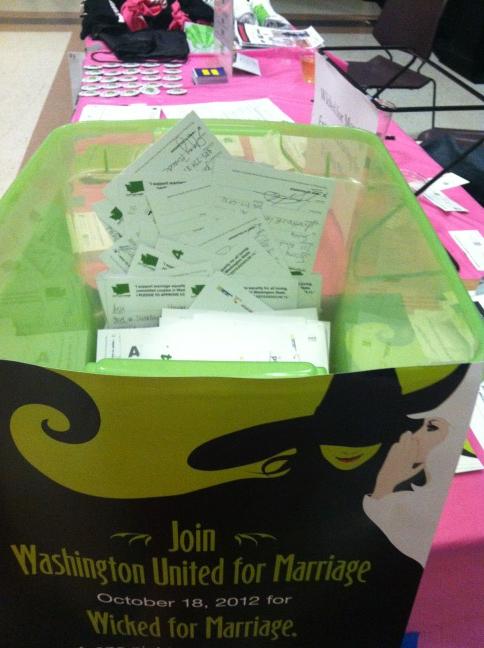 eileenpollet's tweet photo. The #WA4M raffle at gay bingo is almost full! It's not to late to enter to win tickets to Wicked! http://t.co/NS2l4n0d