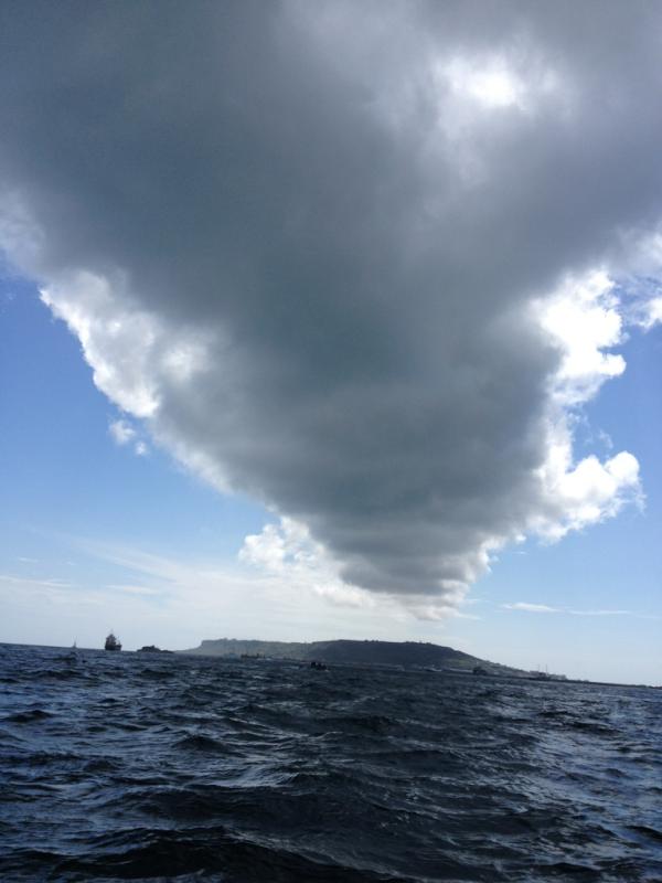 portlandport's tweet photo. Portland producing a stream of black cloud over the Olympic sailing http://t.co/gF6VGmJK