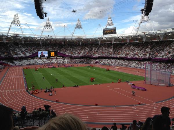 pcmo's tweet image. At the Olympic Stadium for the Men's 100m final! Can't believe it!