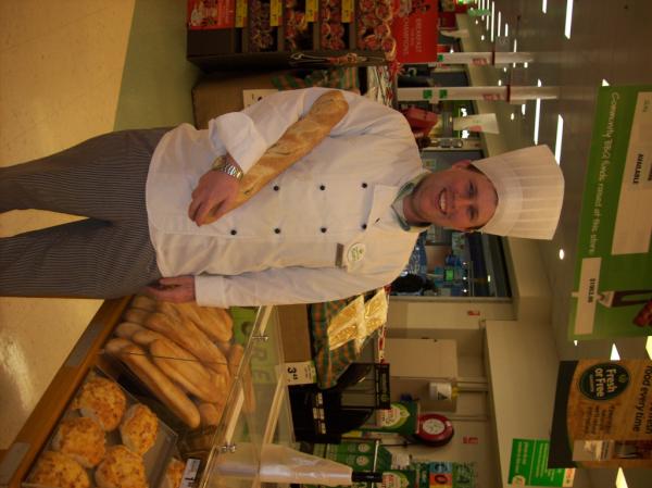 lowery1982's tweet photo. @MichaelBatycki @mgbalkwill Justin BH MGR showing his stuff as a French Baker with our lovely Artisan Baguette http://t.co/riUtSPl4
