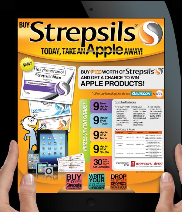 strepsilsPH's tweet photo. Want an iPad?Buy STREPSILS Today, Take an APPLE Away! Cool prizes up for grabs! Visit any @Mercury_Drug branch to join! http://t.co/sXIKyTnz
