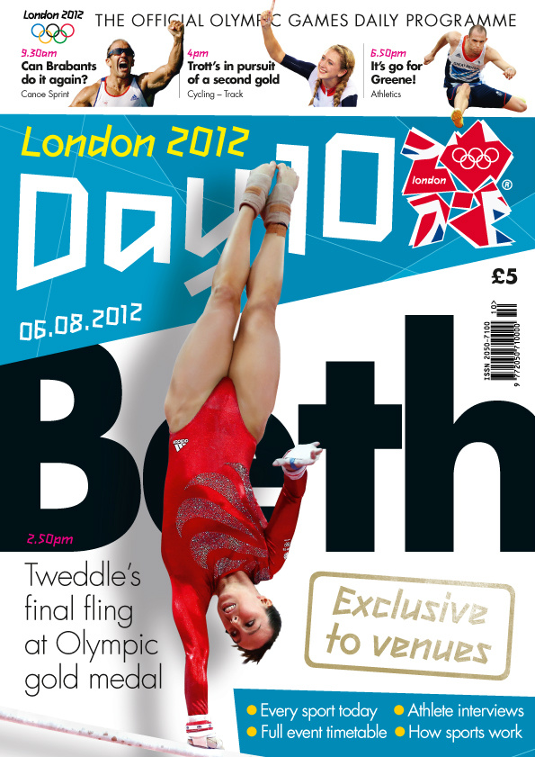 London2012's tweet image. Look who's on the cover of today's programme - it's @bethtweddlenews! See Beth in action today in #ArtisticGymnastics