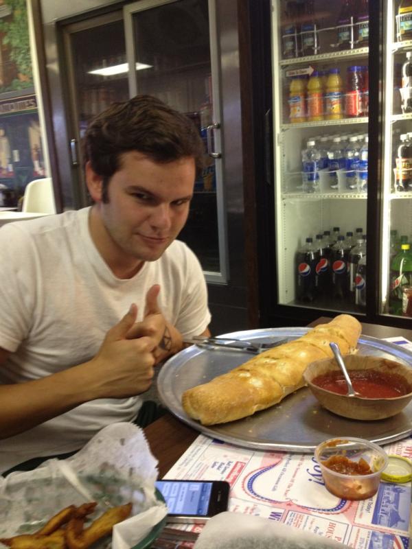 MichaelCGrey's tweet image. "this is my intimidated face" - @KAMcIsh #firstdinner #thatsthesmallstromboli #RT2012