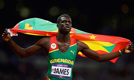 grenadanews's tweet photo. Grenada's Kirani James celebrates after winning the men's 400m final at the London 2012 Olympic Games. http://t.co/xT0BqdCB