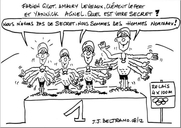 Patou66's tweet photo. @clementlefert @YannickAgnel @ALeveaux Et voilà le dernier dessin de notre reporter spécial JO JJ. BELTRAMO/CE CAZ http://t.co/yQyuA0Zp
