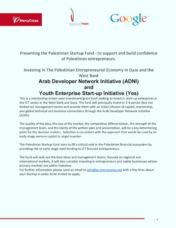 tova_s's tweet image. Attention Palestinian Entrepreneurs ~ @MercyCorps' "Palestinian Startup Fund" is open 4 business! #palgeeks #paltweets