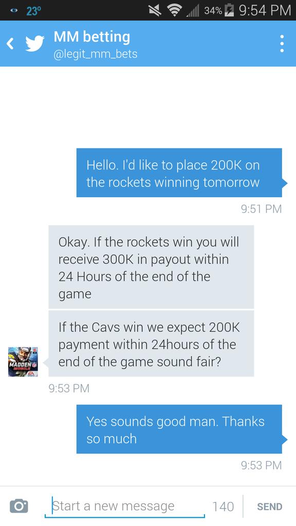 Browns_MUT21's tweet photo. guys checkout @legit_mm_bets they have great betting deals like this. Hit them with the follow and checkout giveaway http://t.co/Kmz6mq3dmc