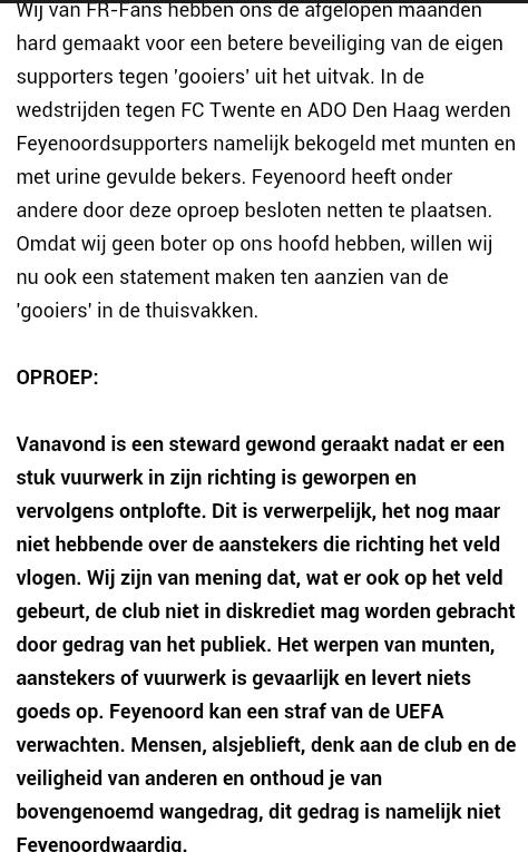 FRFansNL's tweet photo. Oproep: Breng de club en mede-Feyenoorders niet in diskrediet. #Retweet #gooiers #FEYrom http://t.co/KyeXb03MUY http://t.co/K521AVuLPu