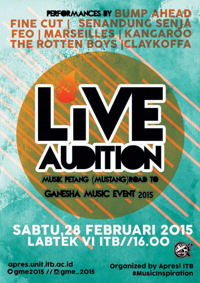 Datang dan saksikan! LIVE AUDITION, Mustang Road to GANESHA MUSIC EVENT 2015! <a href="/UkmMusik_UBHARA/">Ukm Musik Ubhara</a> <a href="/ukmmusikudinus/">UKM Musik Udinus</a>