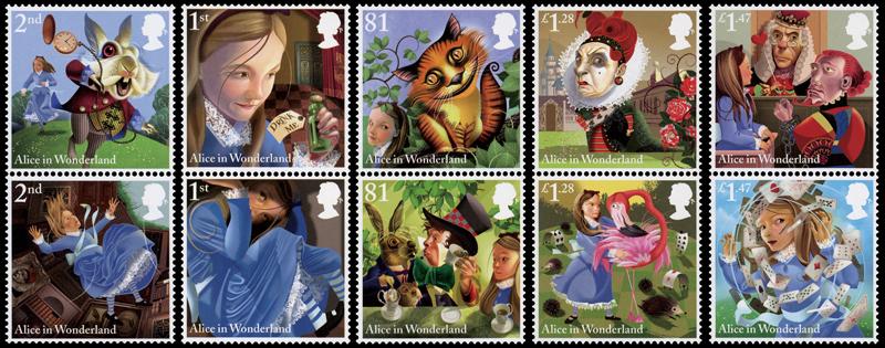 公益財団法人 日本郵趣協会 On Twitter 郵趣 ３月号の 今月の切手 は イギリス発行の 不思議の国のアリス 出版150年記念切手です Http T Co 9lavjw90lt 10種全てにマイクロ文字で年号 2015 が入っているそうです Http T Co 44zbn0zwyy