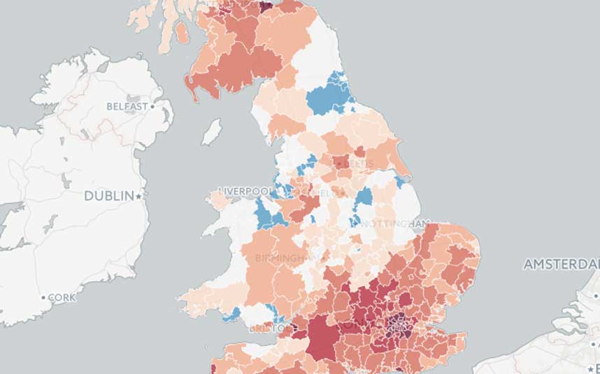 TeleBusiness's tweet image. Map: Track the house price boom and bust in GB over the last 10 years via the link telegraph.co.uk/finance/proper…