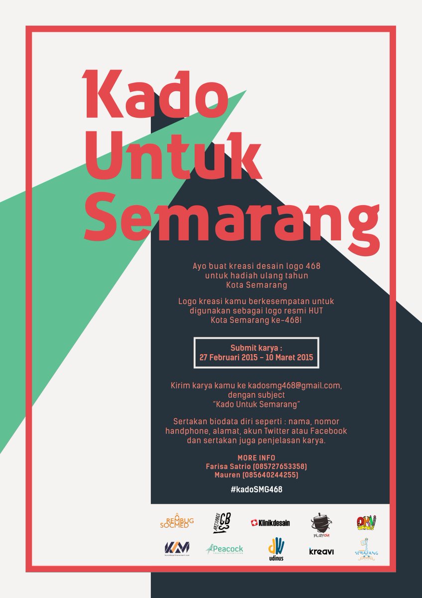 EventSemarang's tweet photo. Ayo buat kreasi desain logo u/ Hadiah Ulang Tahun Kota Semarang ke 468. Deadline 10 Maret 2015 @hendrarprihadi http://t.co/KTKZHI5mhh