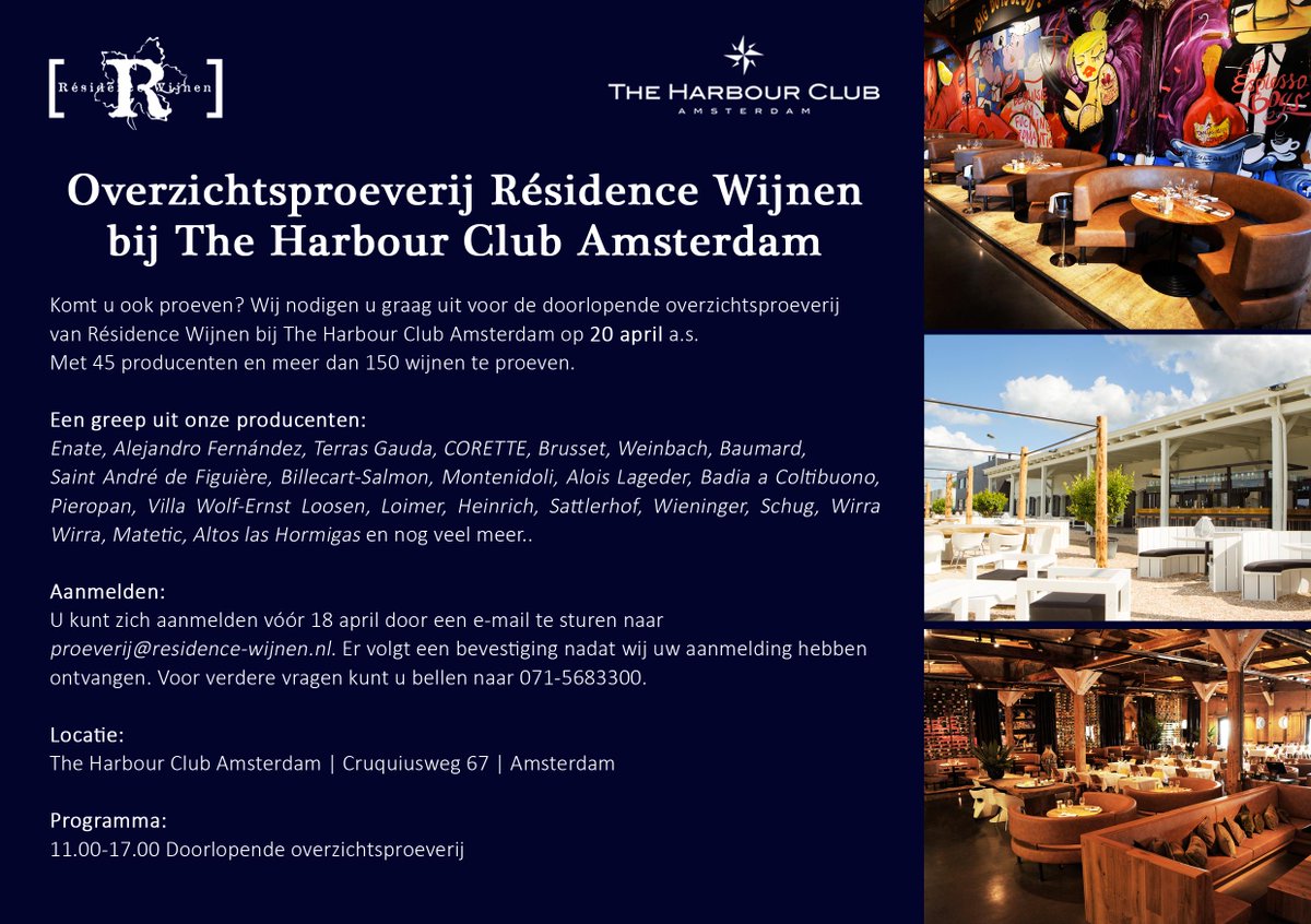Save the date: 20 april a.s. overzichtsproeverij <a href="/THarbourClub/">The Harbour Club</a> Amsterdam.