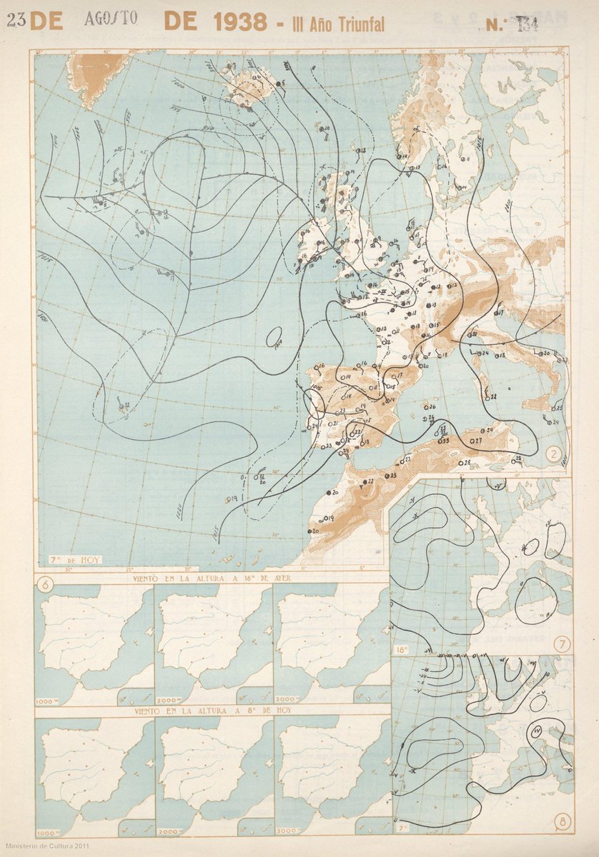 Divulgameteo's tweet photo. Primer Boletín Meteorológico con isobaras en milibares (1-1-1919) y 1º con frentes trazados (23-8-1938) #HitosMeteo http://t.co/KTDHFN3YHZ